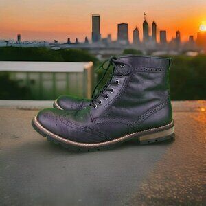✅Studio Ink Cowboy Men's 9.5 BLACK Leather Brogue Wingtip Chukka Boots Lace-up